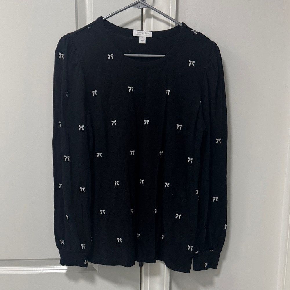 Black Long Sleeve Top with Bow Accents